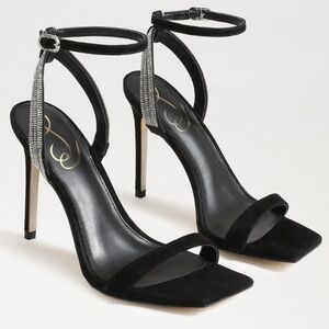 Sam Edelman Ophelia Black Stiletto Sandals with Rhinestone Accents